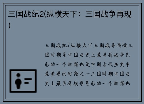 三国战纪2(纵横天下：三国战争再现)